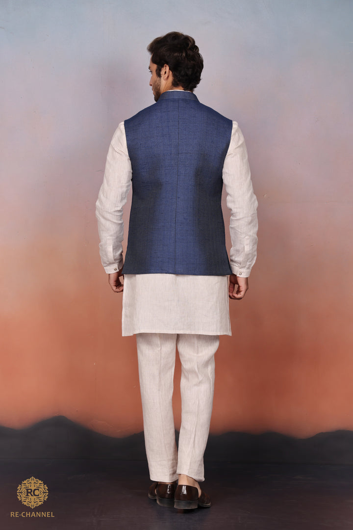 Blue Silk Bandi Kurta Set