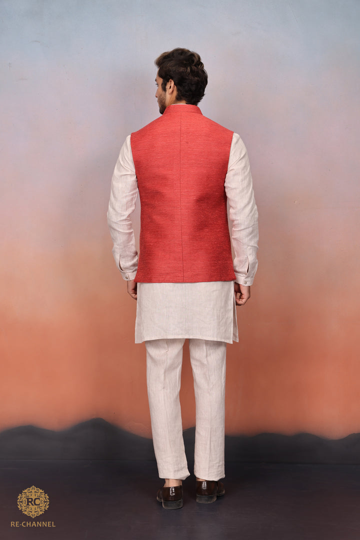Crimson Silk Bandi Kurta Set.