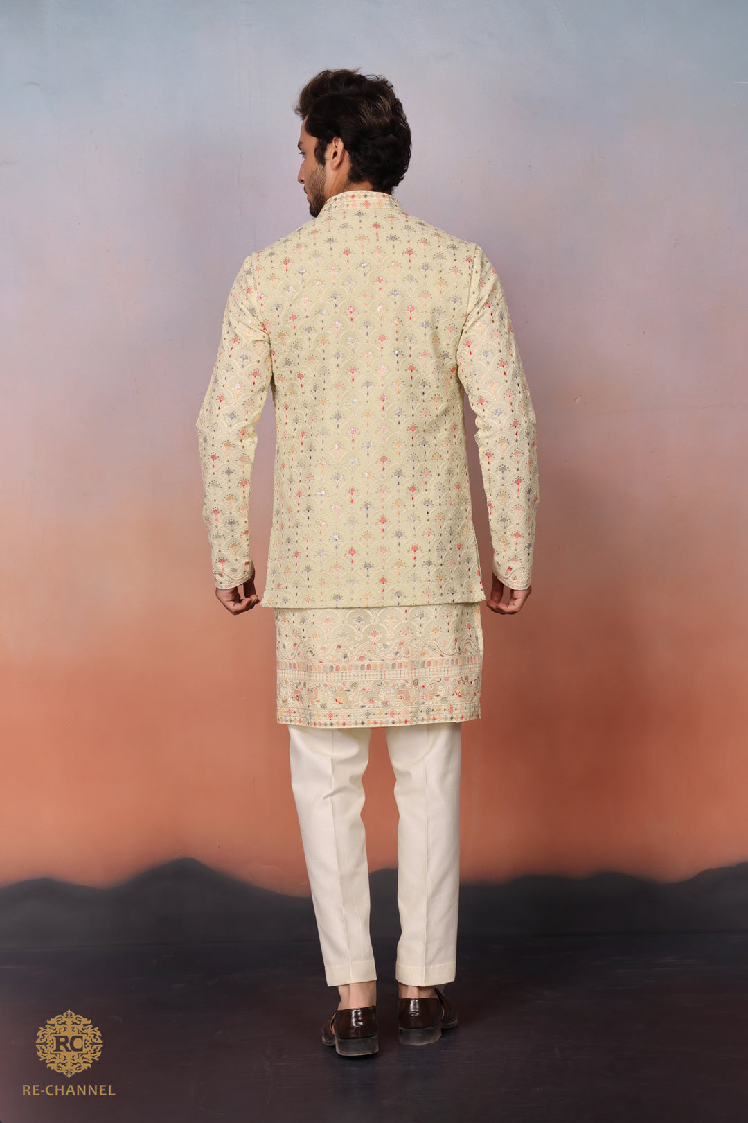 Lime yellow lucknowi bandi kurta set