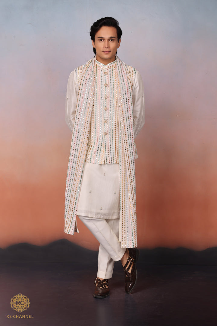 White Silk bandi kurta & Dupatta set
