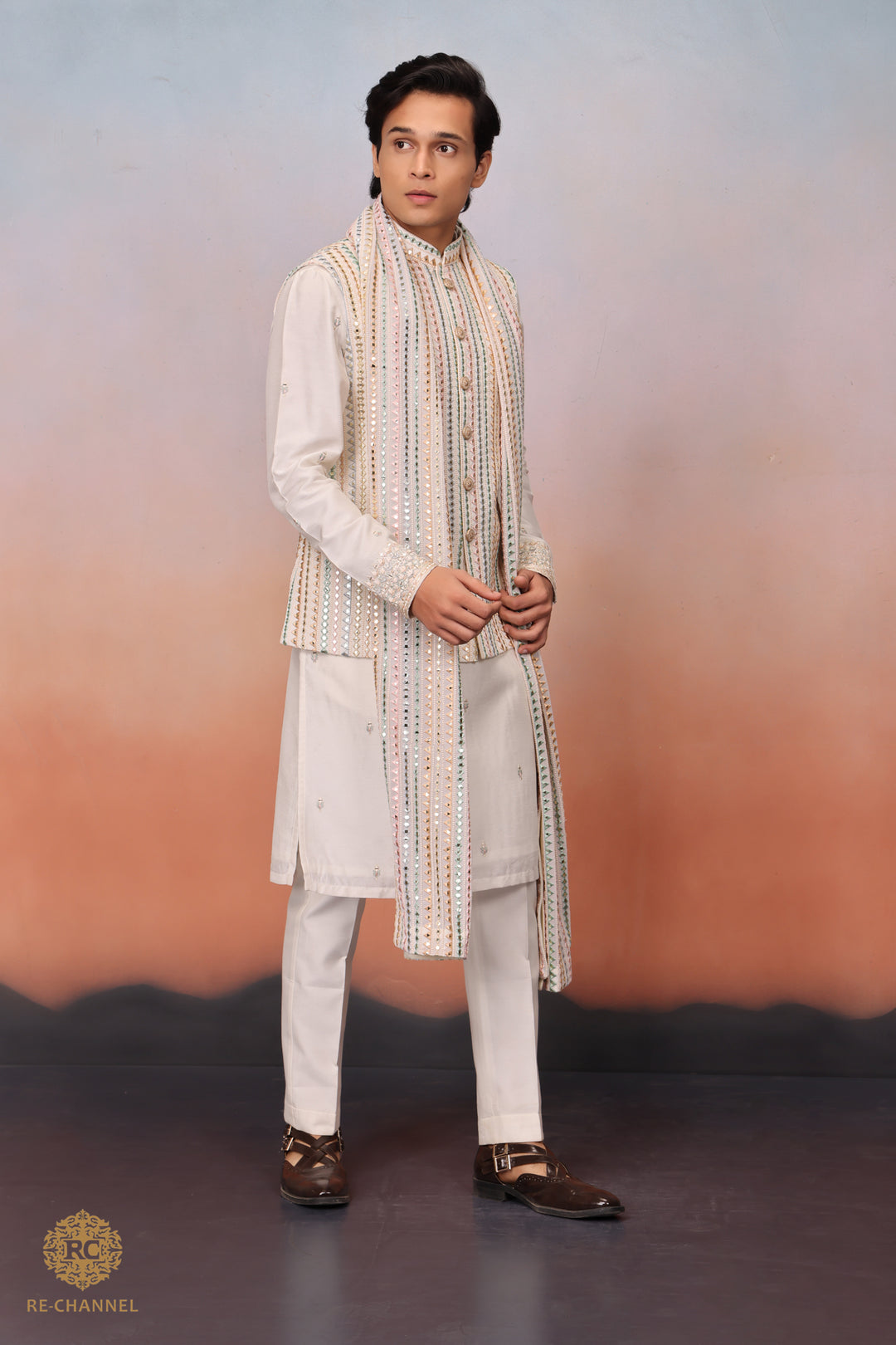 White Silk bandi kurta & Dupatta set