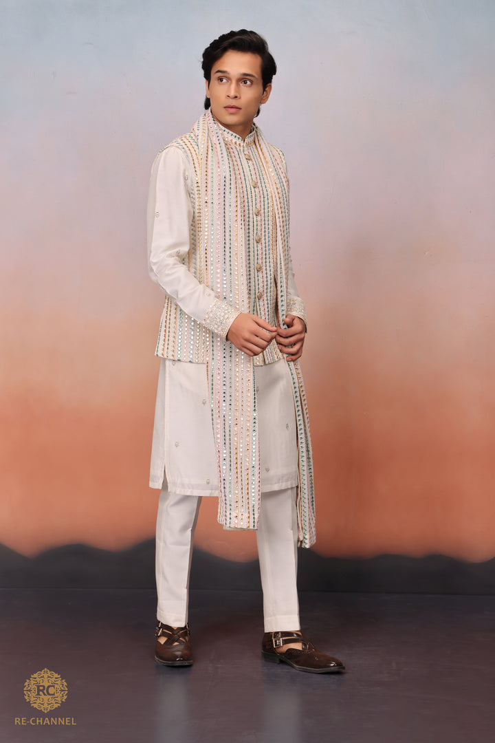 White Silk bandi kurta & Dupatta set