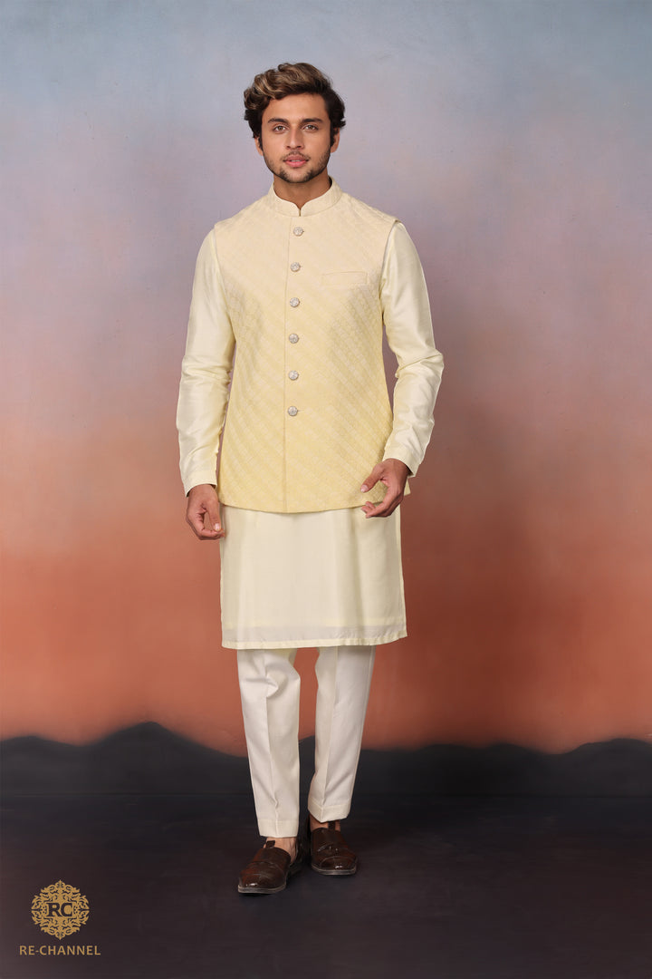 Yellow Ombre Bandi Kurta Set