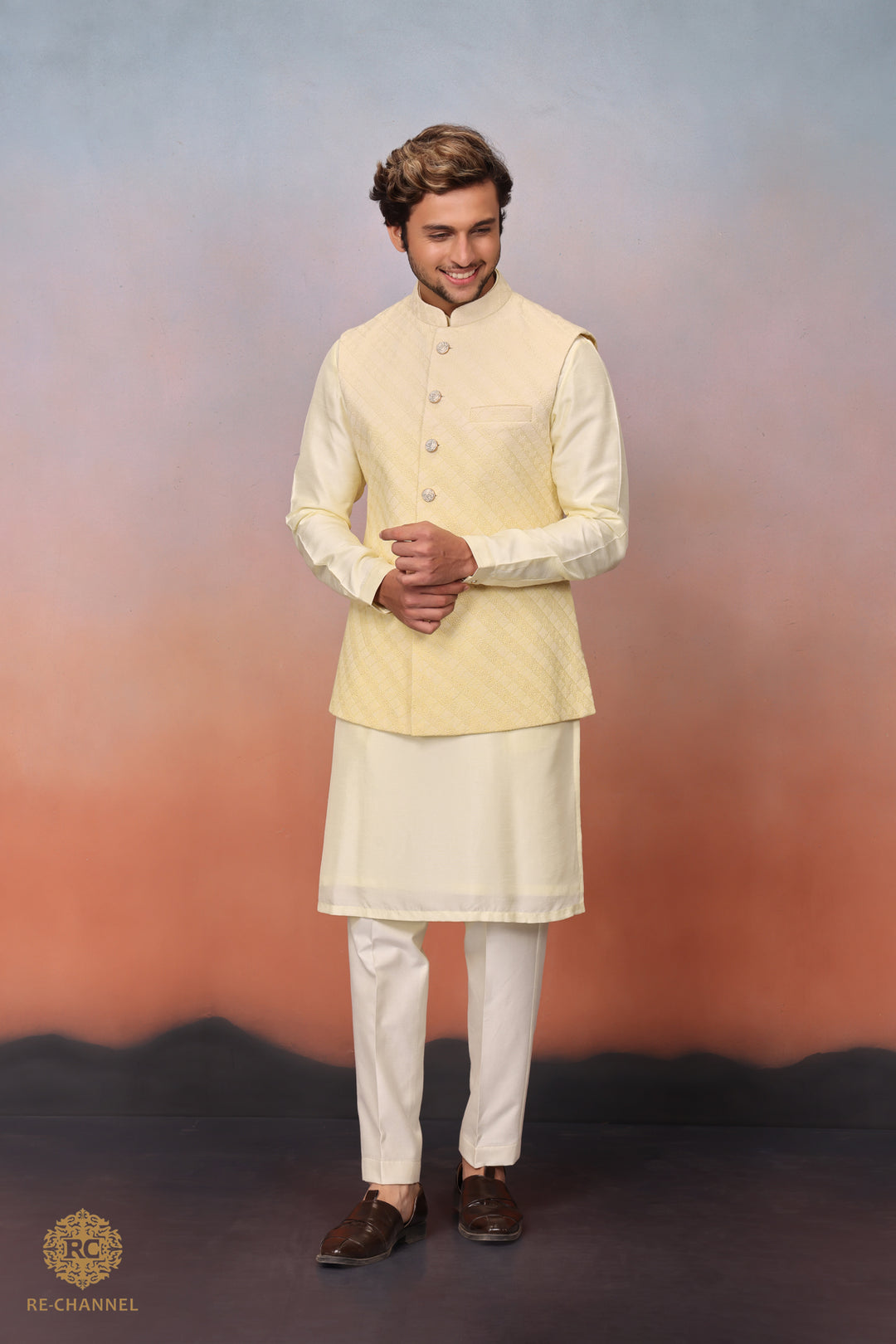 Yellow Ombre Bandi Kurta Set