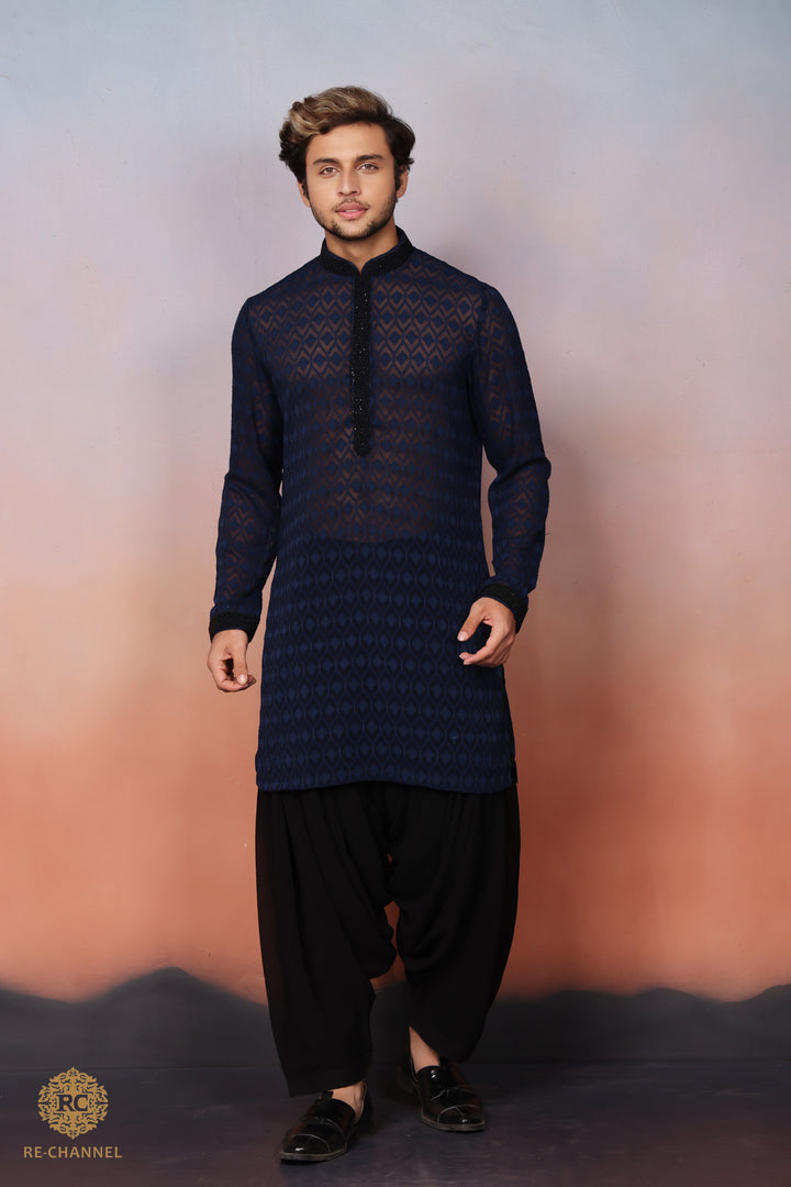 Blue Chiffon Kurta with Salwar