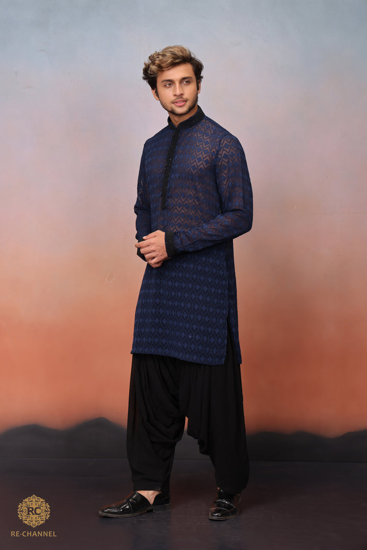 Blue Chiffon Kurta with Salwar