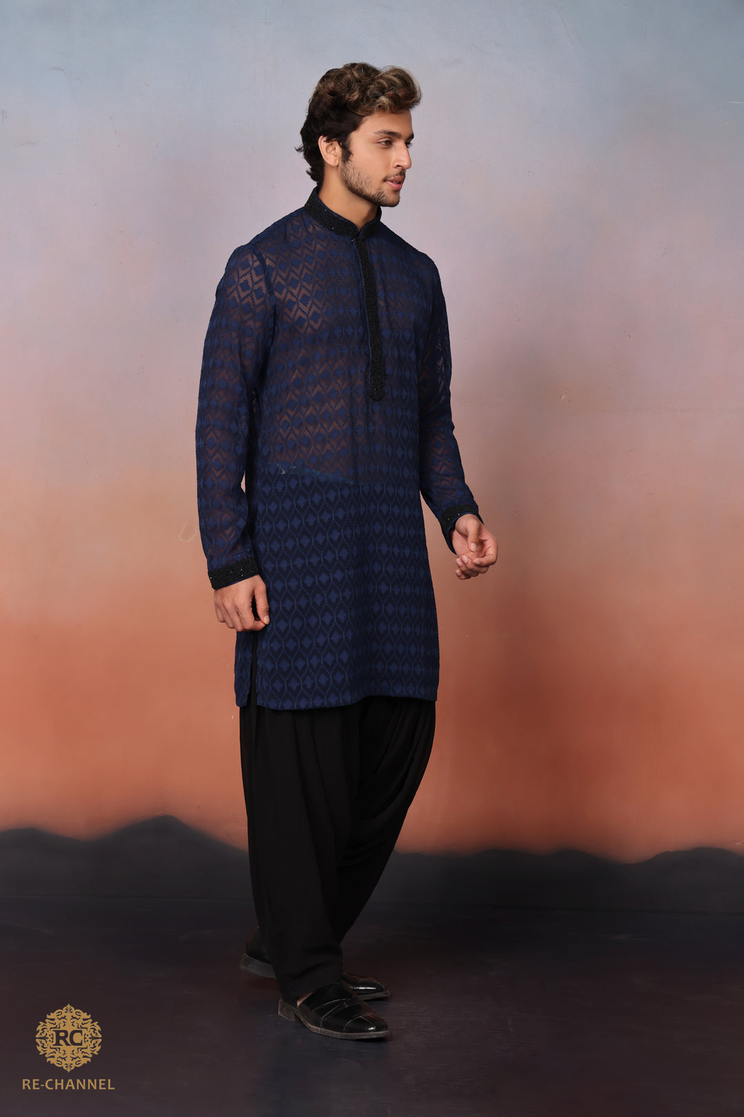 Blue Chiffon Kurta with Salwar