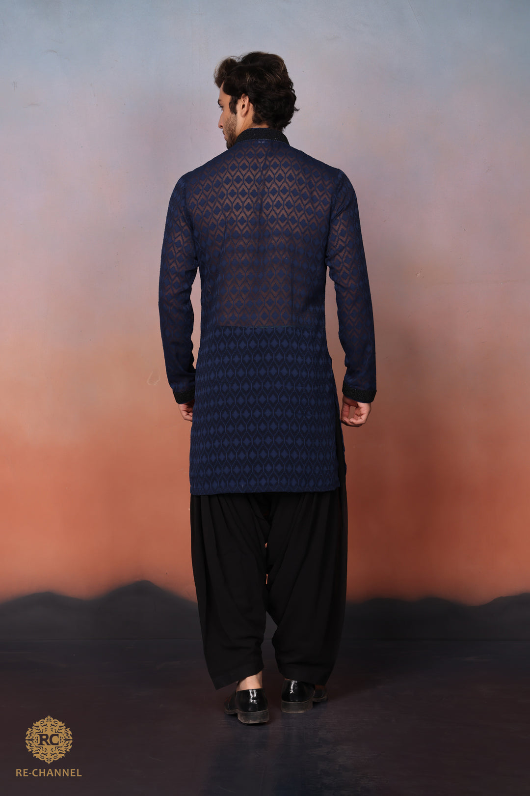 Blue Chiffon Kurta with Salwar