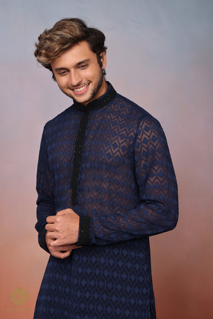 Blue Chiffon Kurta with Salwar
