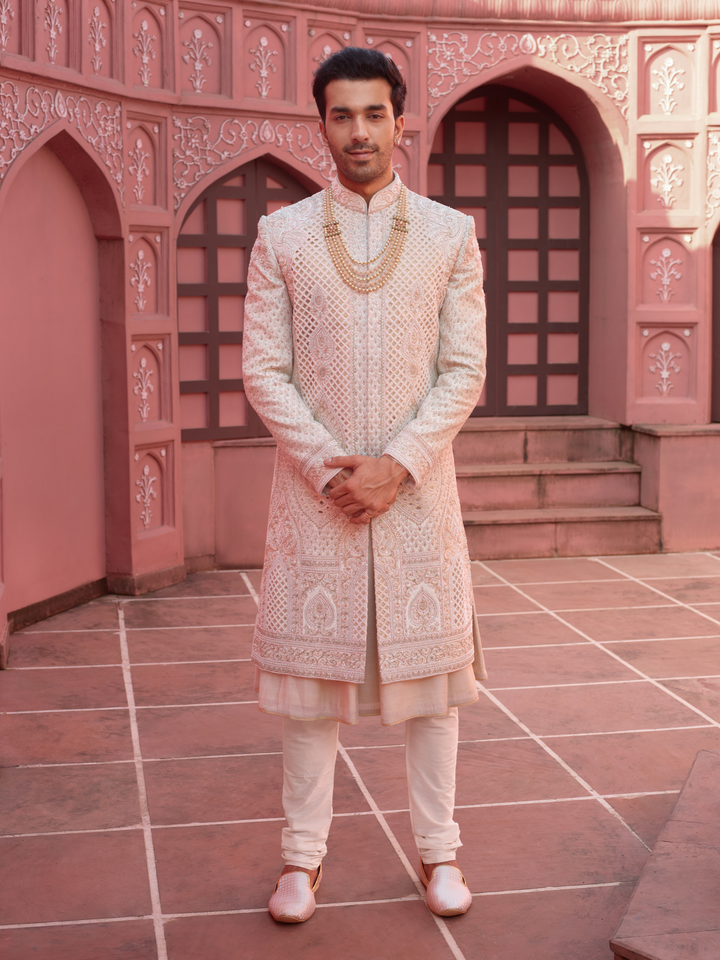 Light Gold Silk Cutwork Sherwani