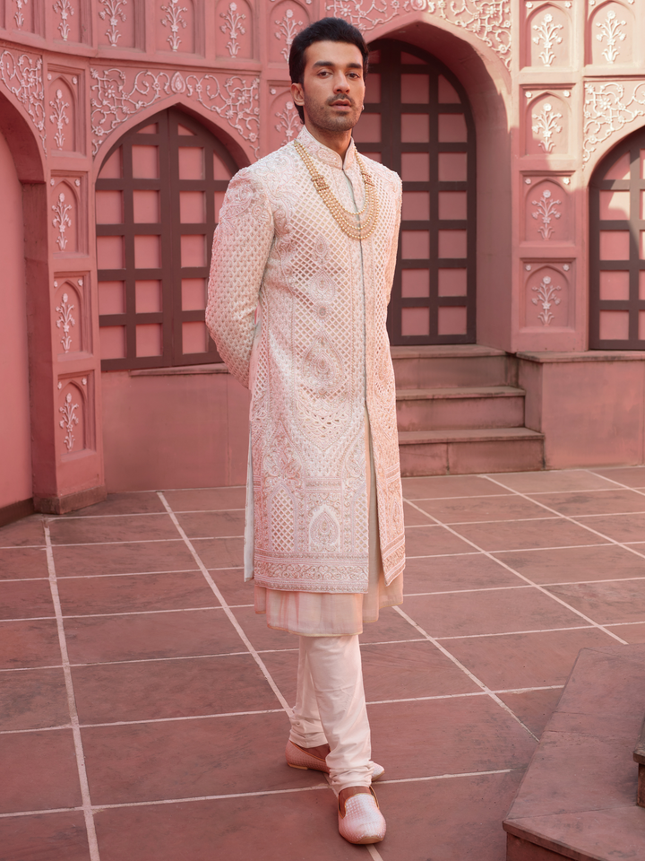 Light Gold Silk Cutwork Sherwani