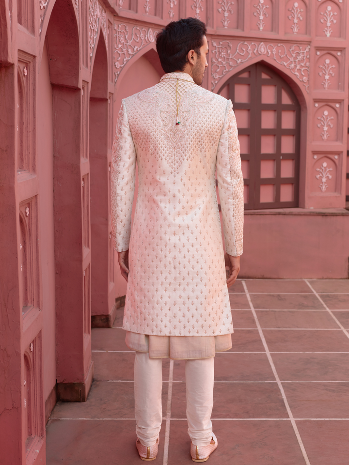 Light Gold Silk Cutwork Sherwani