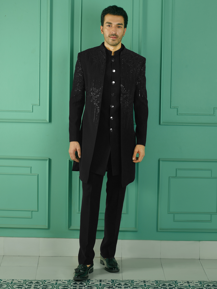 Black Indo-Western with Floral Embellishments
