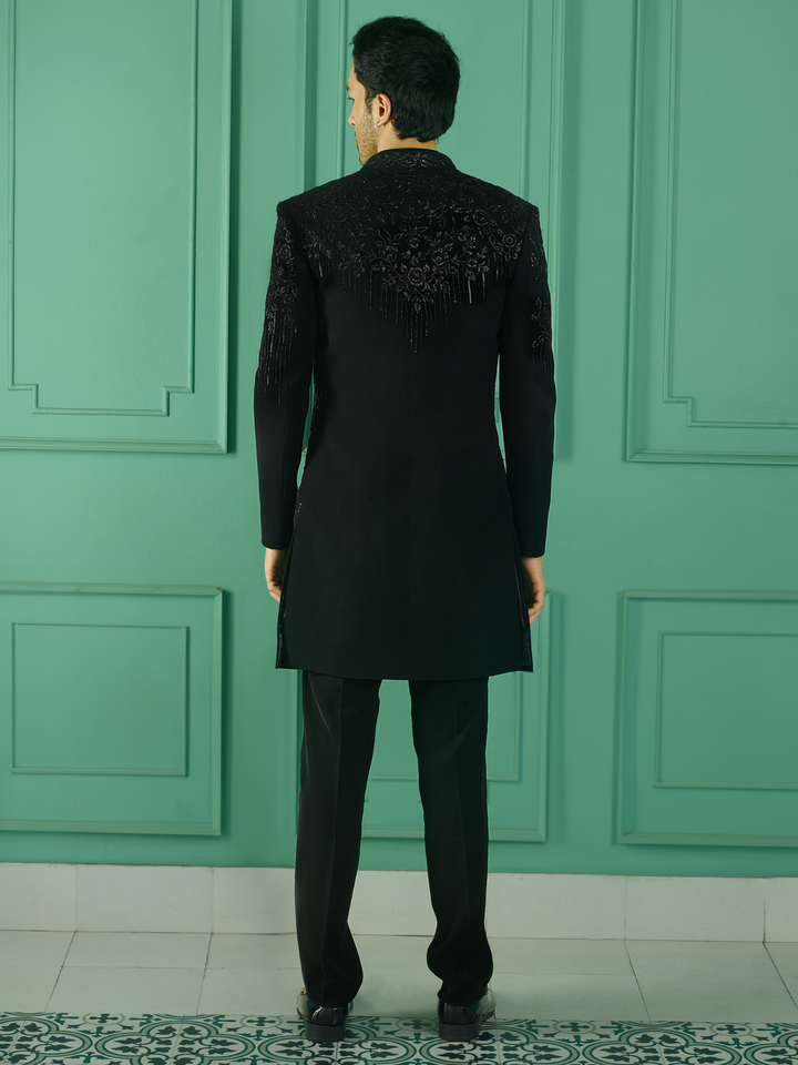 Black Indo-Western with Floral Embellishments