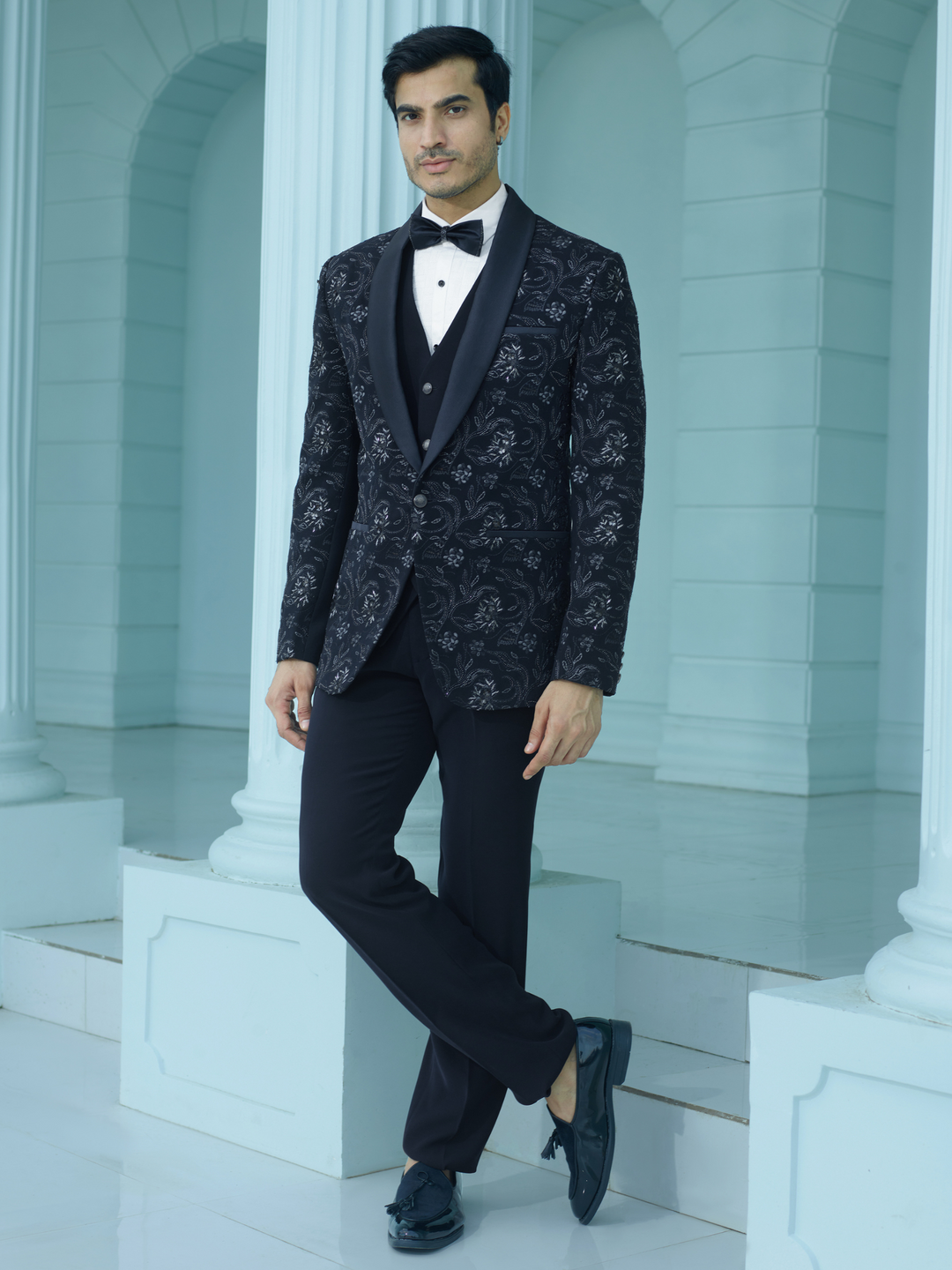 Midnight Blue Floral Embellished Suit