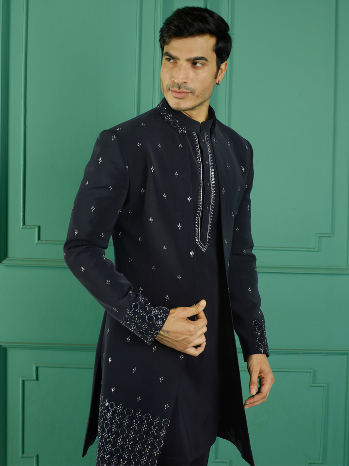 Azure Blue Embroidered Indo-Western