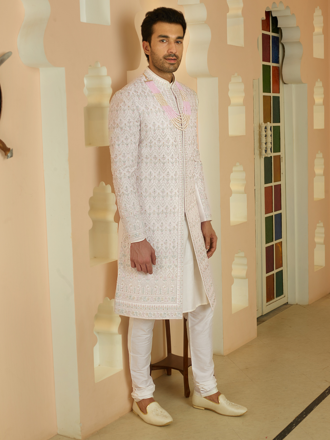 Powder Pink Embellished Sherwani