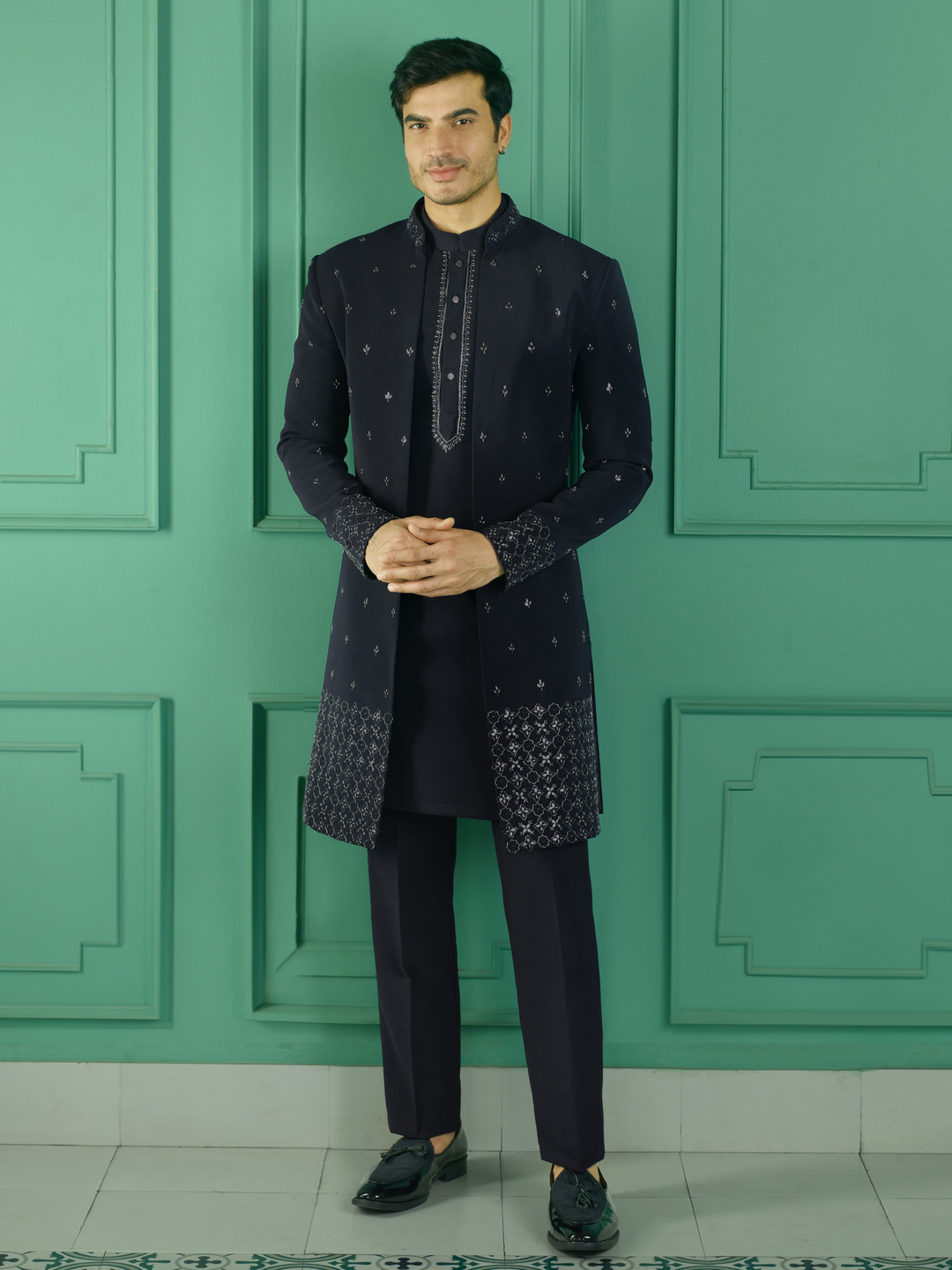Azure Blue Embroidered Indo-Western