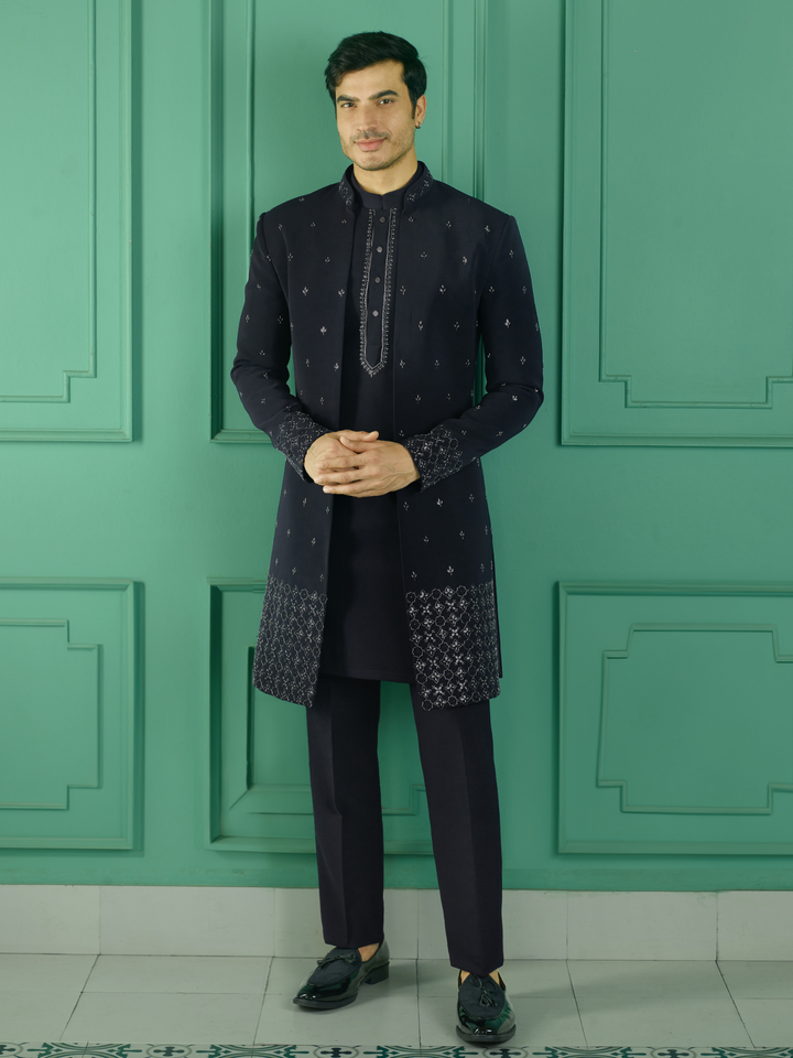 Azure Blue Embroidered Indo-Western
