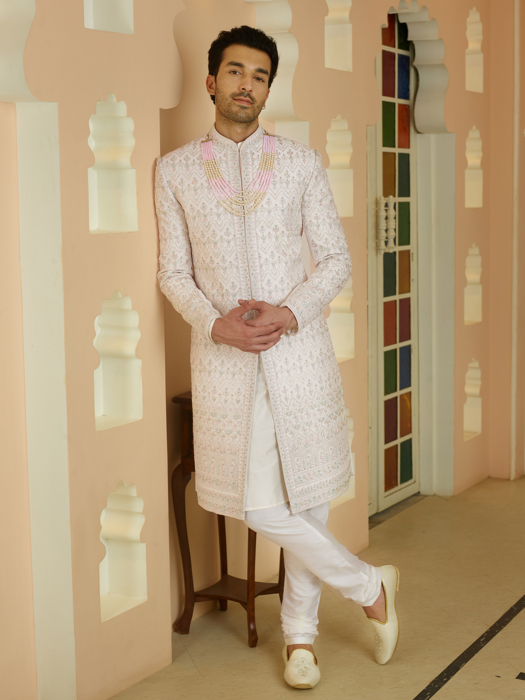 Powder Pink Embellished Sherwani