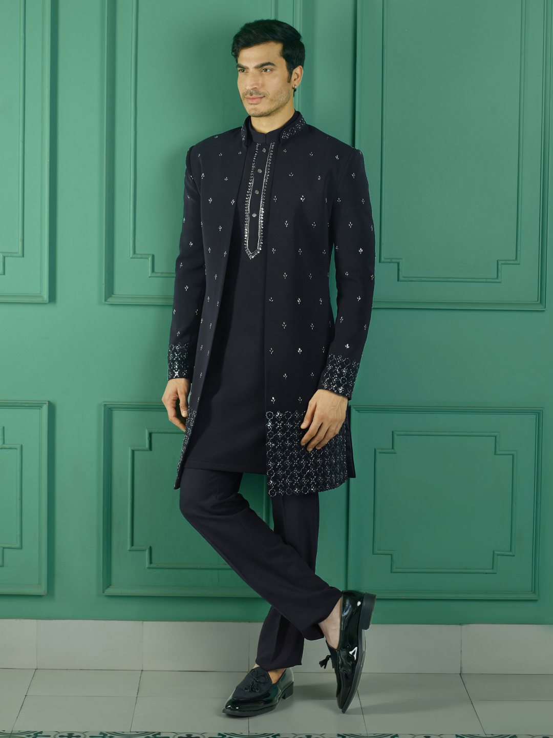 Azure Blue Embroidered Indo-Western