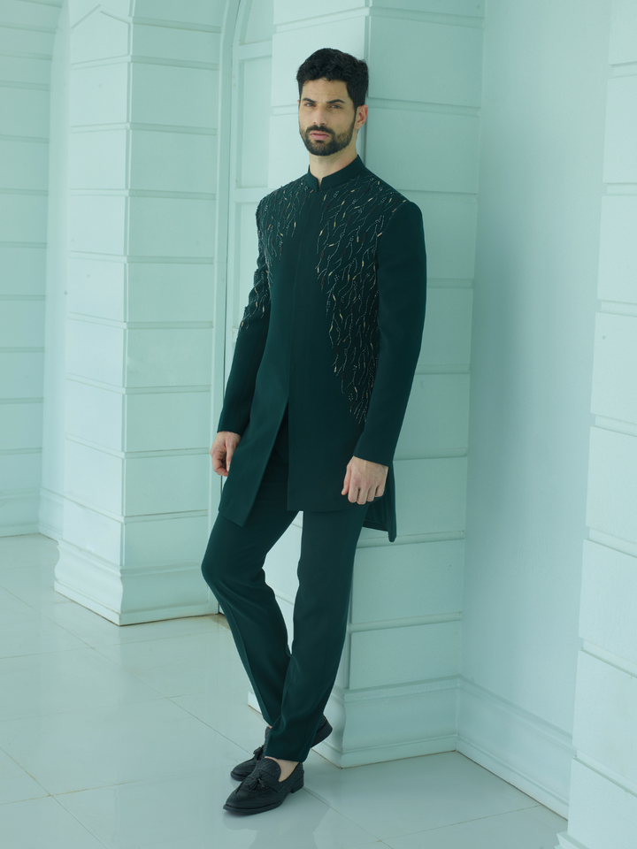 Green Floral Embroidered Indo-Western