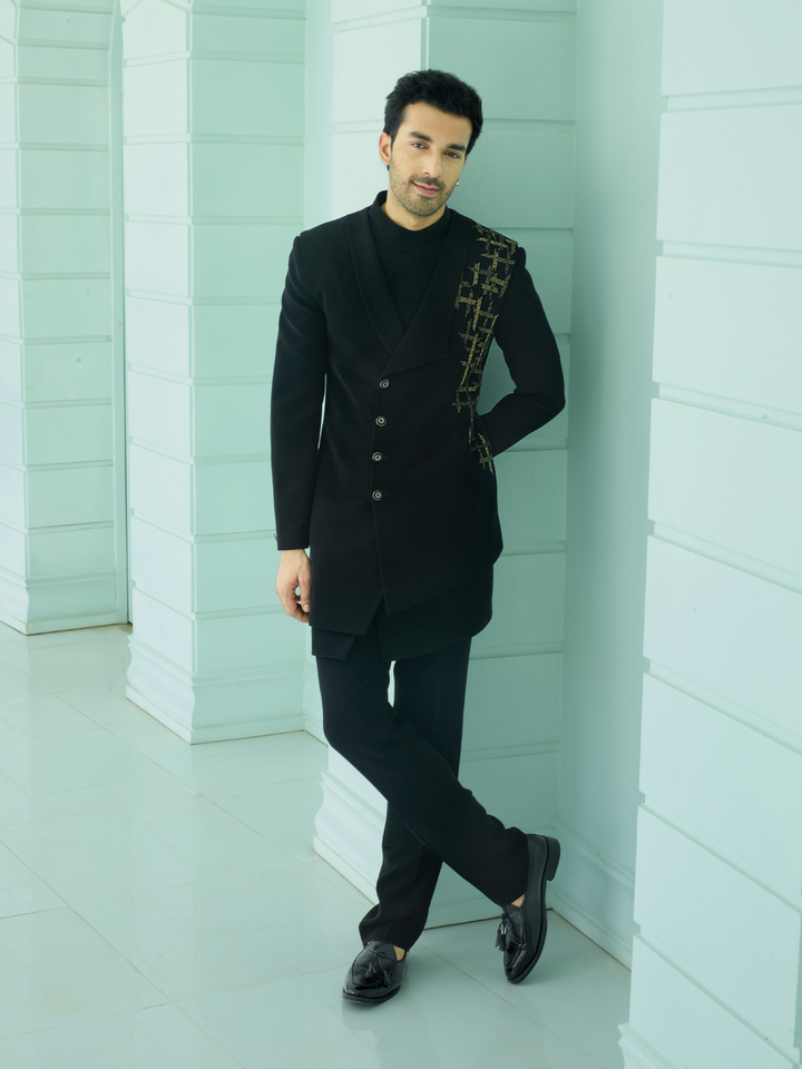 Regal Black Gold Work Indo-Western