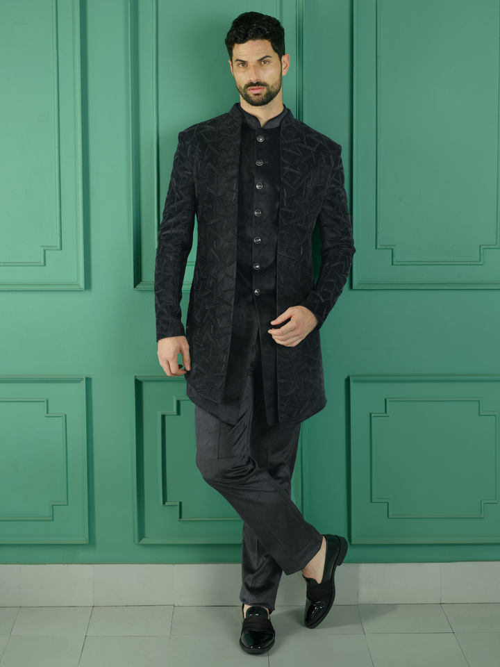 Midnight Black Embellished Indo-Western