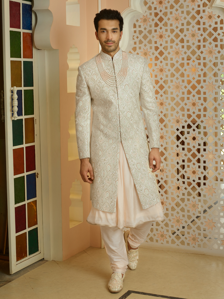 Timeless Cream Lucknowi Sherwani
