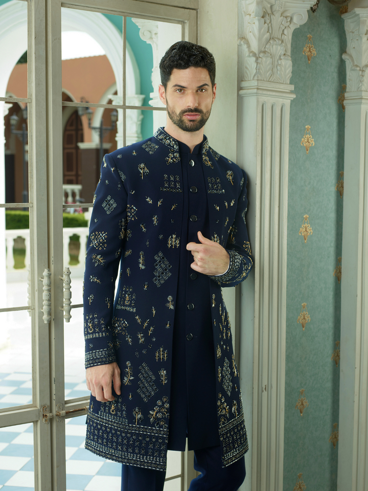 Antique Blue Embellished Indo-Western