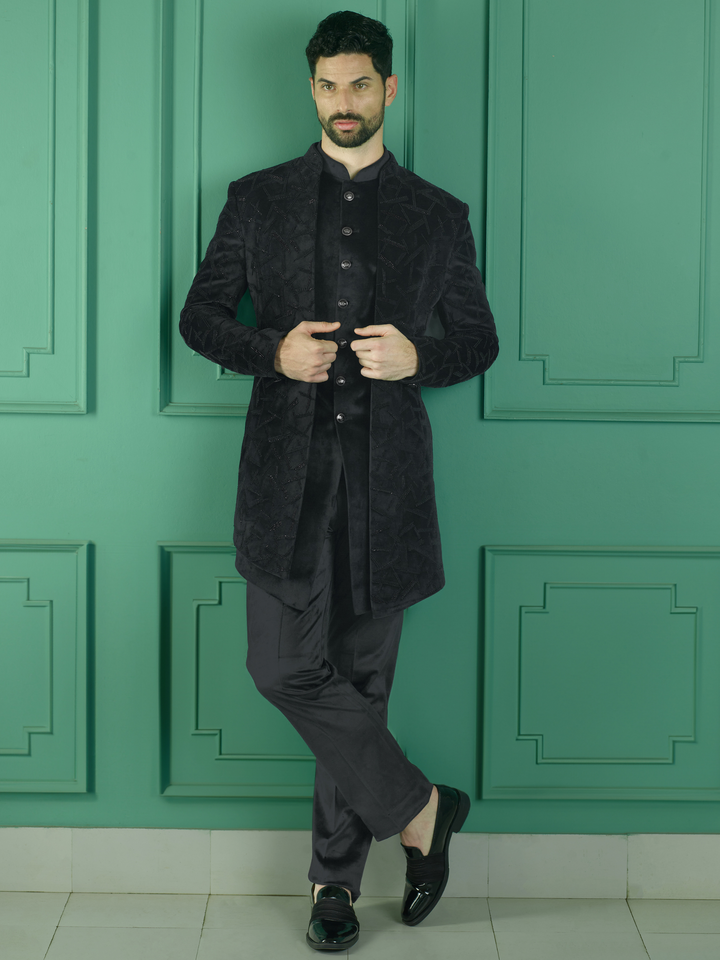 Midnight Black Embellished Indo-Western