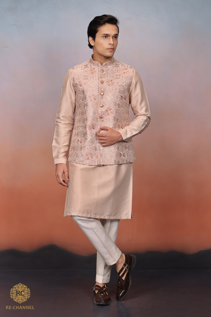 Silk Beige bandi kurta set