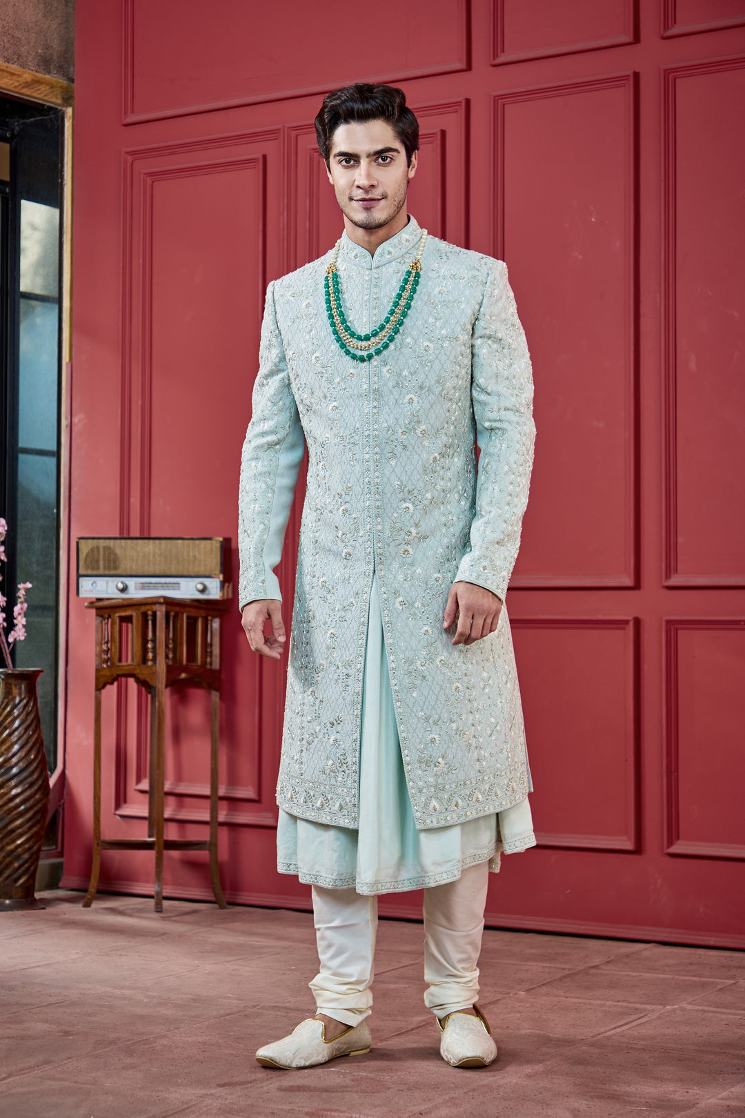 Modern Mint Sherwani Set