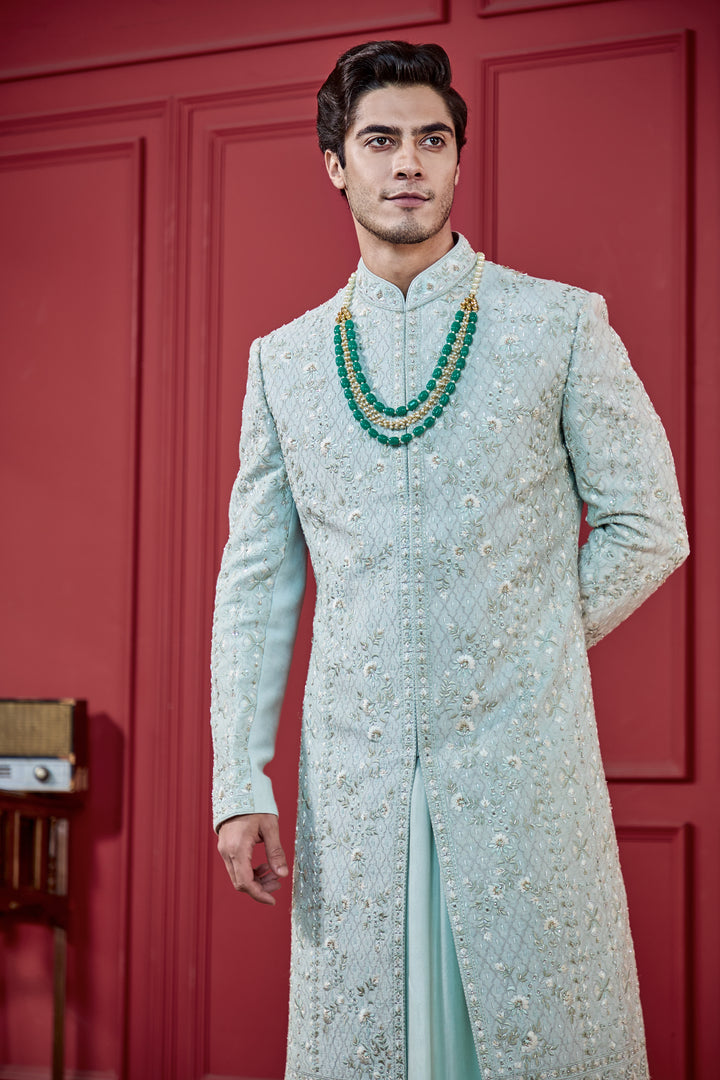 Modern Mint Sherwani Set