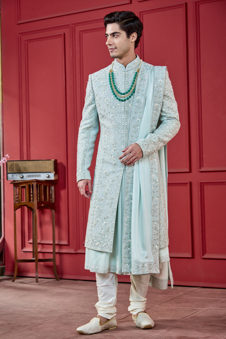 Modern Mint Sherwani Set