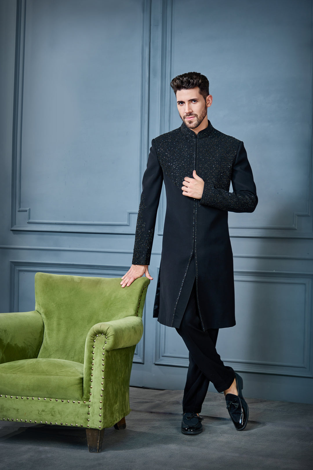 Black Gold Accent Indo-Western Set