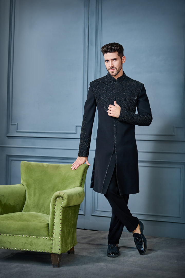 Black Gold Accent Indo-Western Set