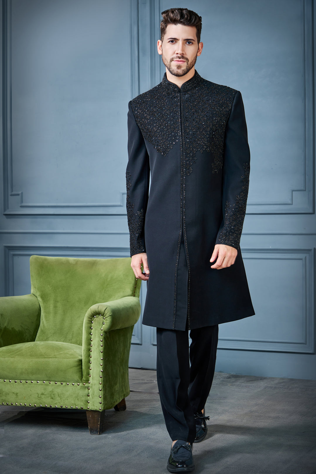 Black Gold Accent Indo-Western Set