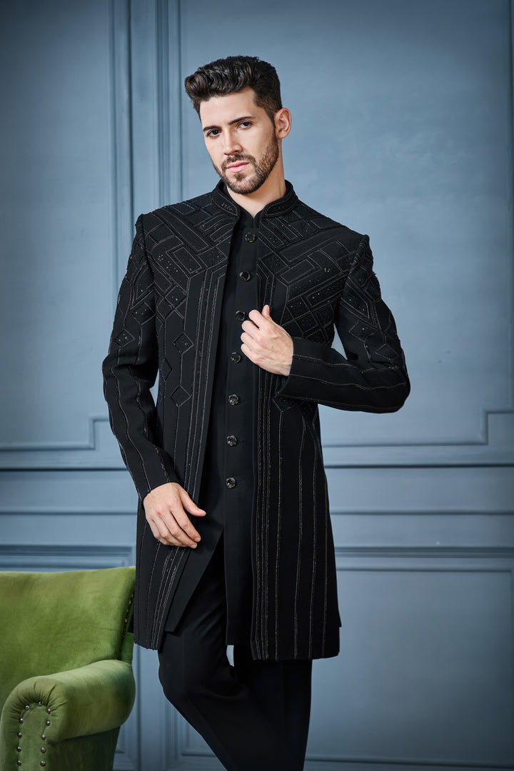 Black Structured Indo-Western Set