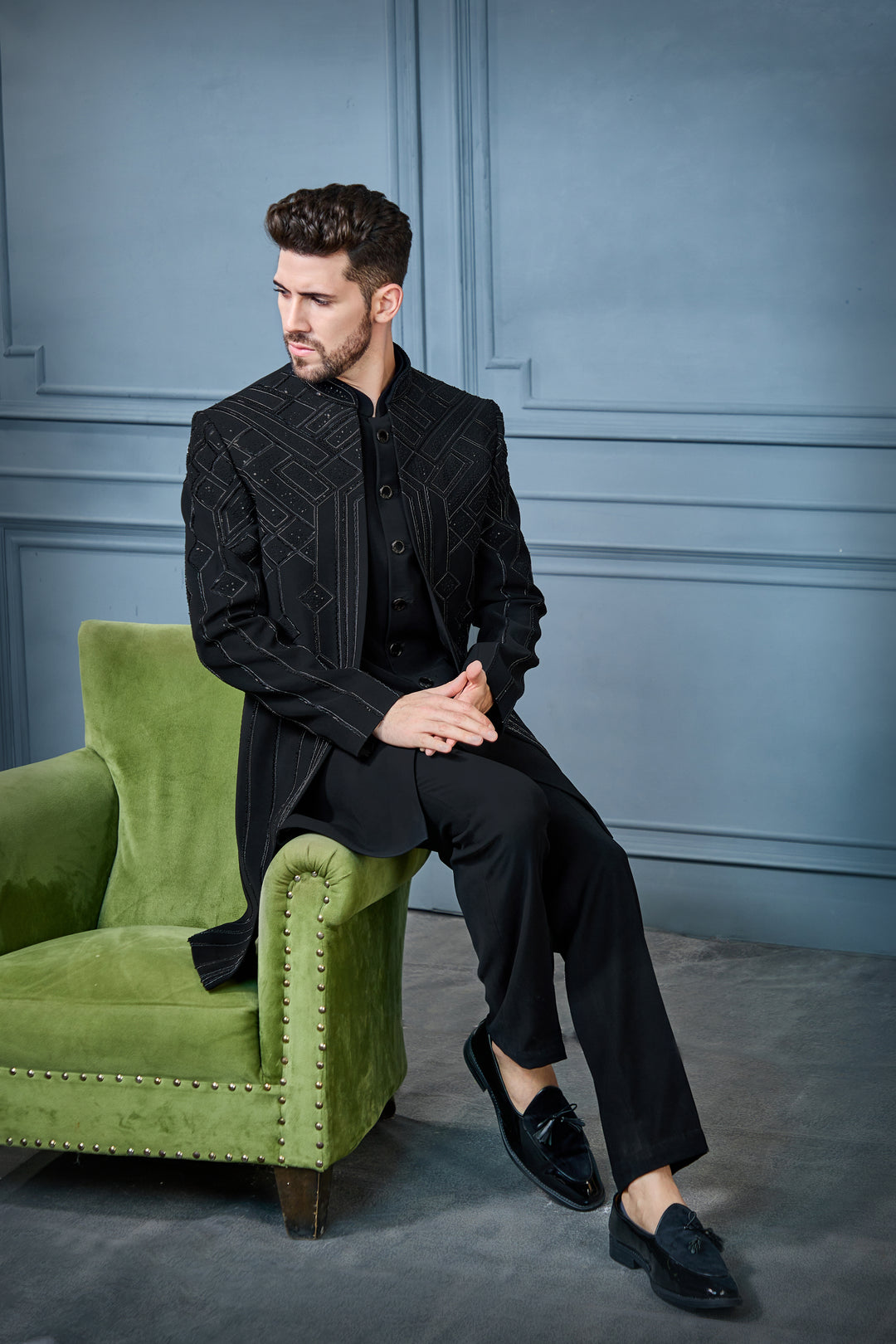 Black Structured Indo-Western Set