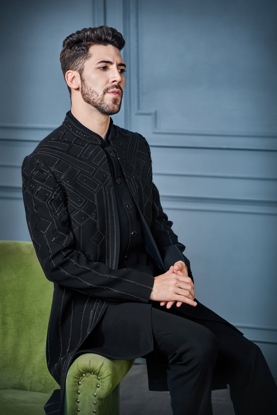 Black Structured Indo-Western Set