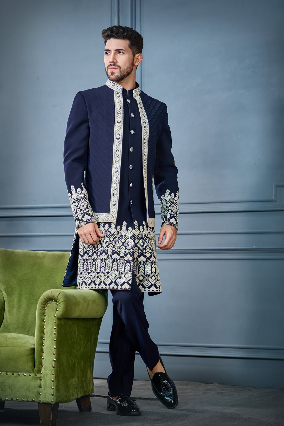 Blue Heritage Indo-Western Set