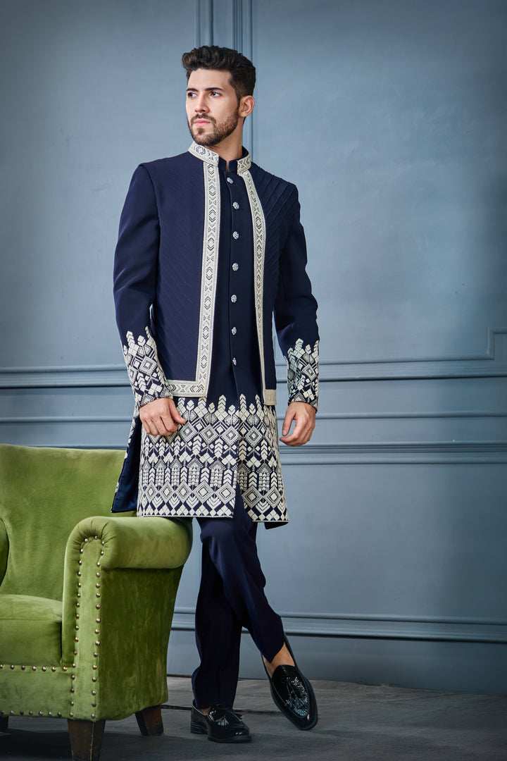 Blue Heritage Indo-Western Set