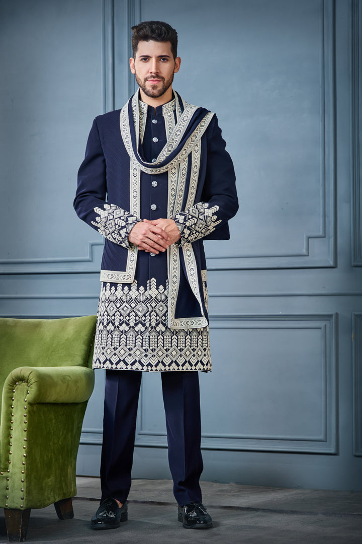 Blue Heritage Indo-Western Set