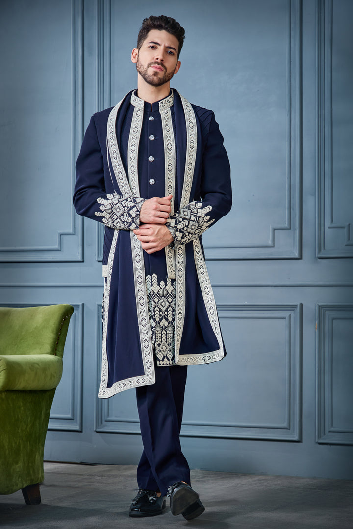 Blue Heritage Indo-Western Set