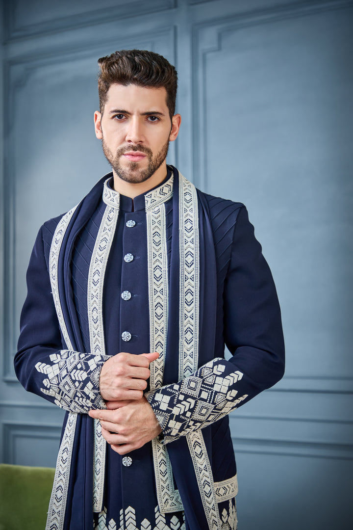 Blue Heritage Indo-Western Set