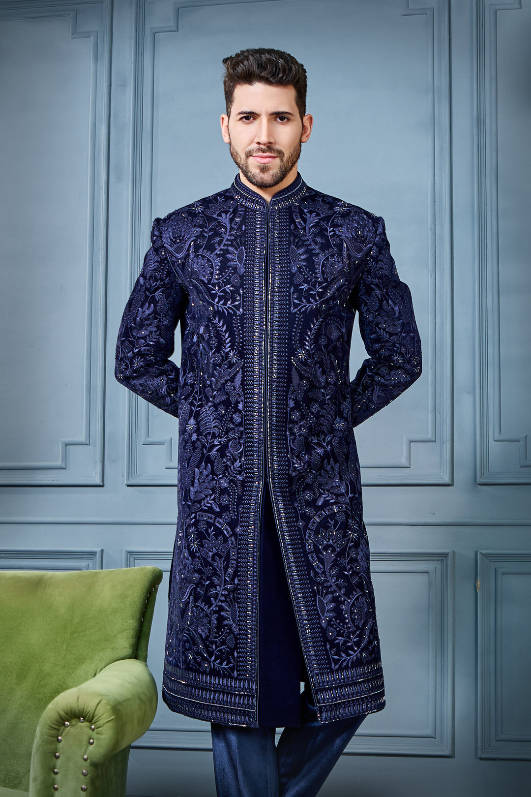 Blue Velvet Bloom Indo-Western Set
