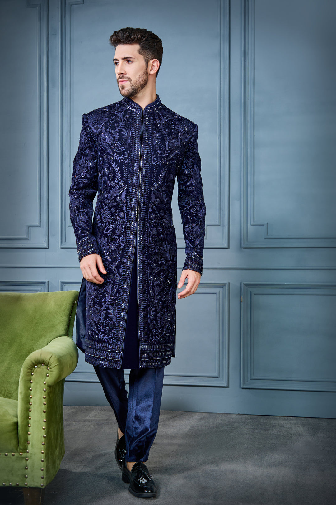 Blue Velvet Bloom Indo-Western Set