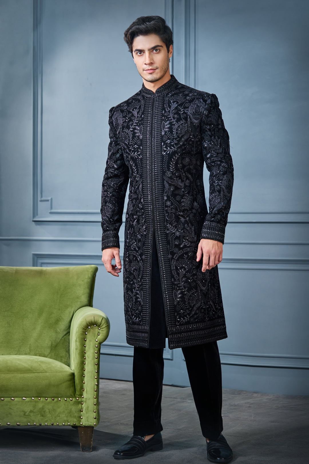 Black Velvet Bloom Indo-Western Set