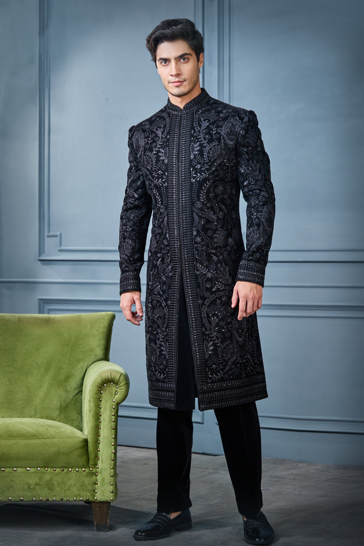 Black Velvet Bloom Indo-Western Set